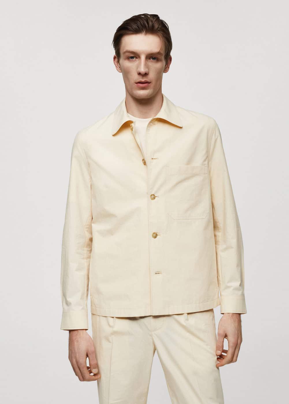 MANGO MAN - 100% cotton overshirt with pocket vanillaMen Product Image