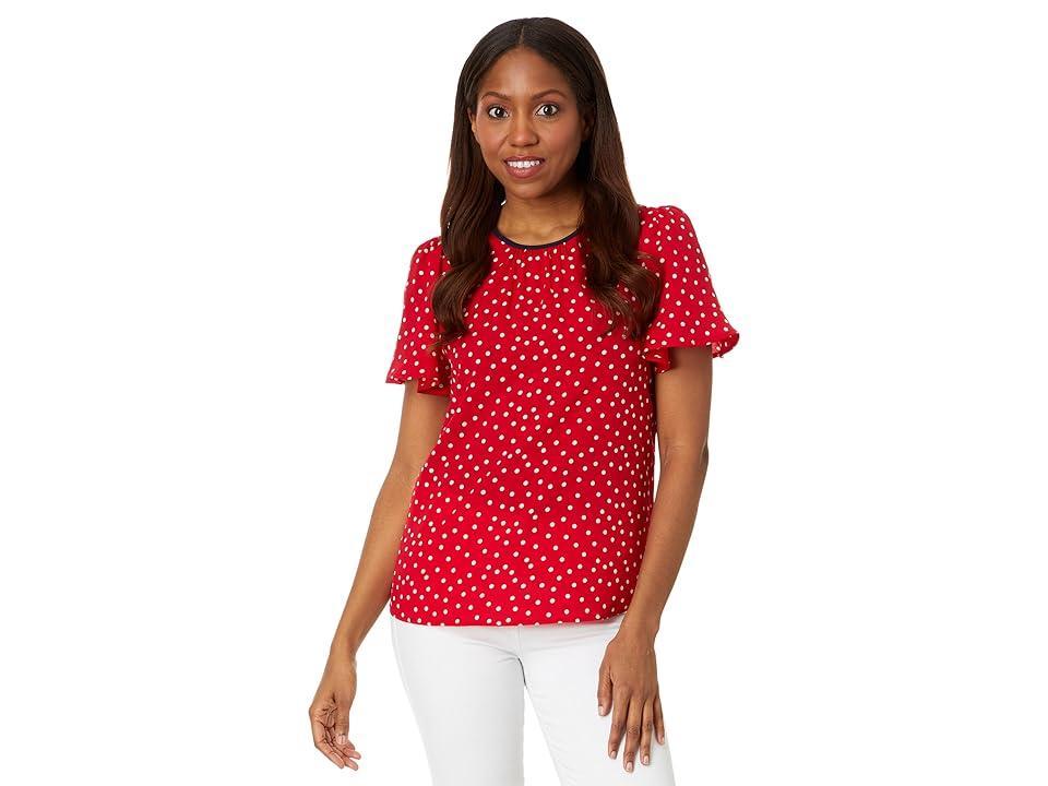 Tommy Hilfiger Womens Dot-Print Flutter-Sleeve Top Product Image