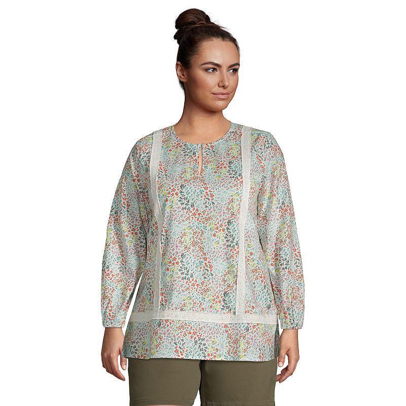 Plus Size Lands End Poplin Splitneck Tunic Top, Womens Product Image