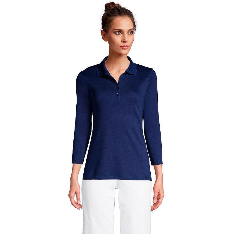 Petite Lands End Supima Cotton 3/4 Sleeve Polo Shirt, Womens Product Image