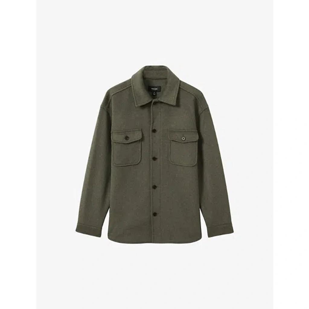 REISS Liam Brushed Wool Shirt In Green Smoke Product Image