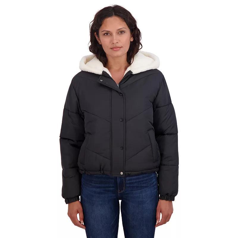 Womens Sebby Juniors Faux Fur Lined Puffer Jacket with Hood Product Image