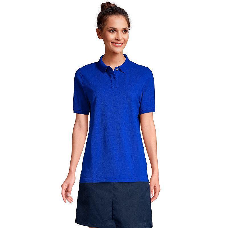 Womens Lands End School Uniform Short Sleeve Mesh Polo Shirt Blue product image