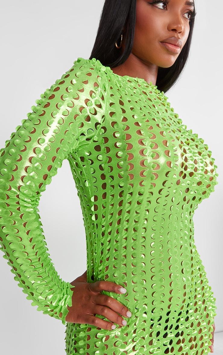 Shape Neon Green Textured Detail Long Sleeve Maxi Dress Product Image