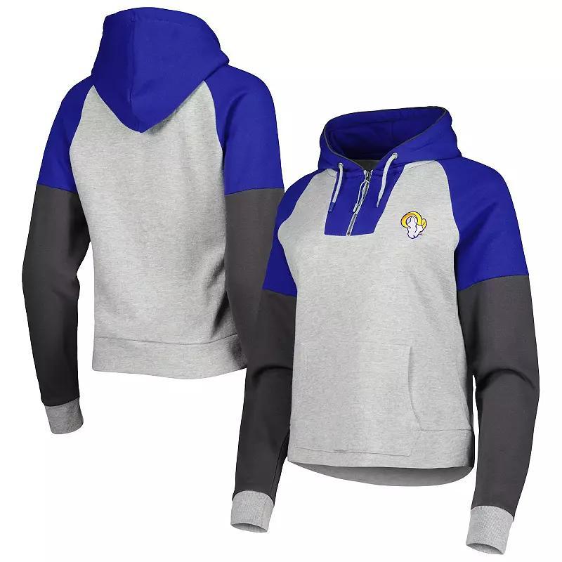 Womens Antigua Heather Gray Los Angeles Rams Lightweight Jackpot Raglan Half-Zip Pullover Hoodie Product Image