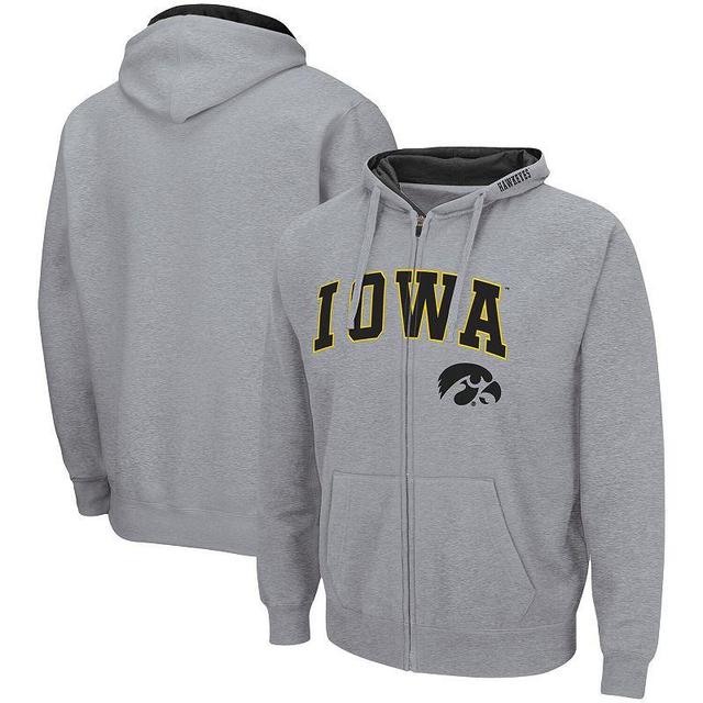 Mens Colosseum Heathered Gray Iowa Hawkeyes Arch & Logo 3.0 Full-Zip Hoodie Product Image