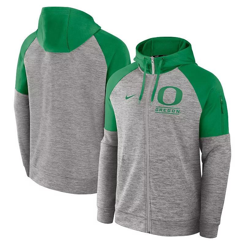 Mens Nike Heather Gray Oregon Ducks Fitness RaglanPerformance Full-Zip Hoodie Product Image