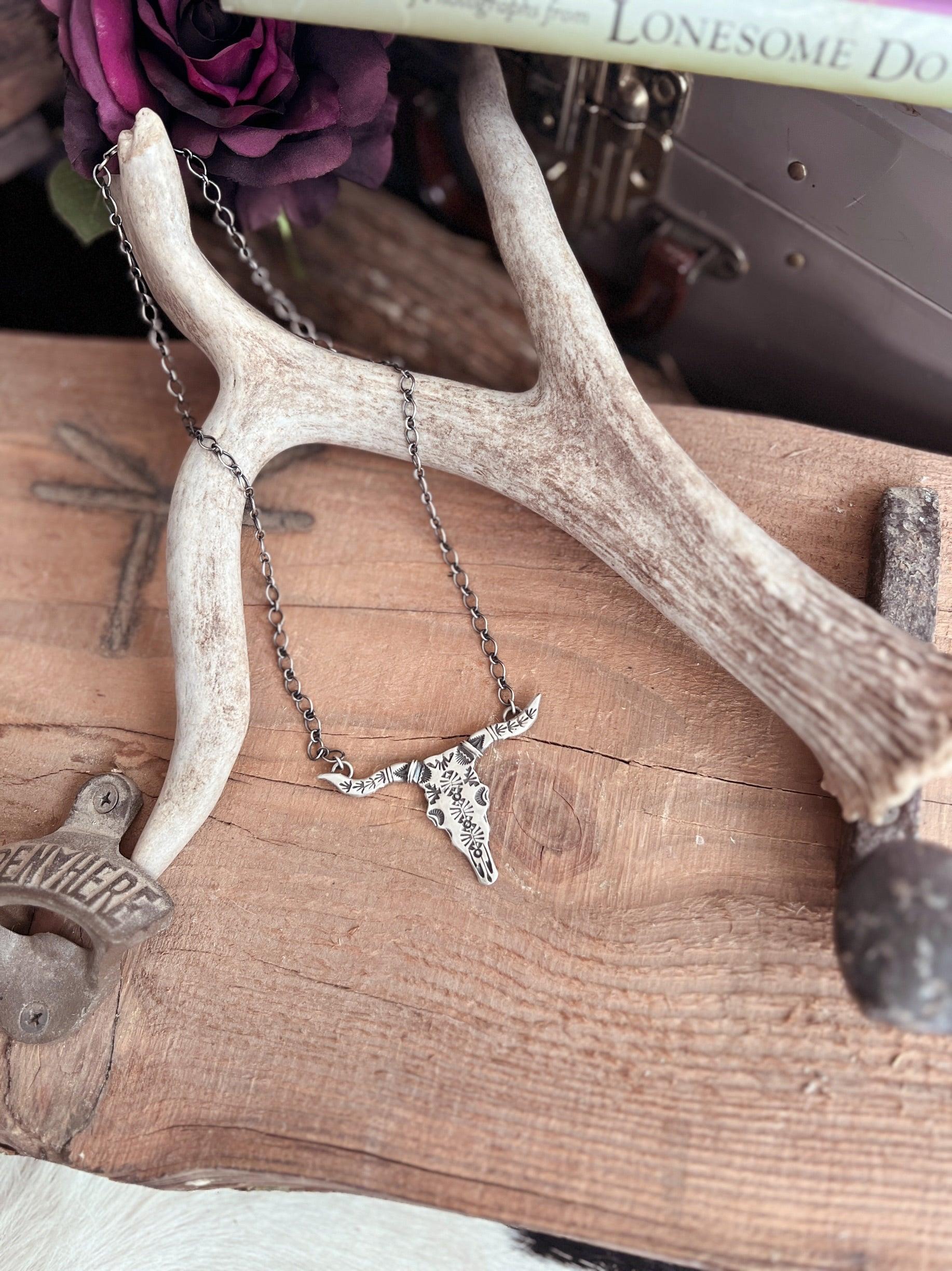 Texas Walker Longhorn Navajo Handcrafted Sterling Necklace Product Image