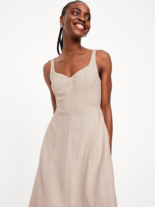 Fit &amp; Flare Linen-Blend Midi Dress Product Image