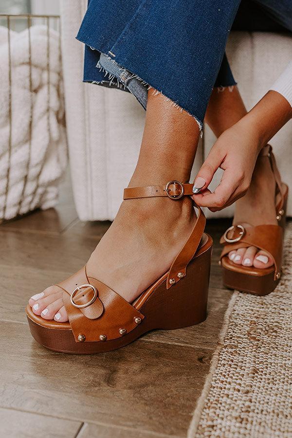 The Trisha Faux Leather Wedge in Brown Product Image