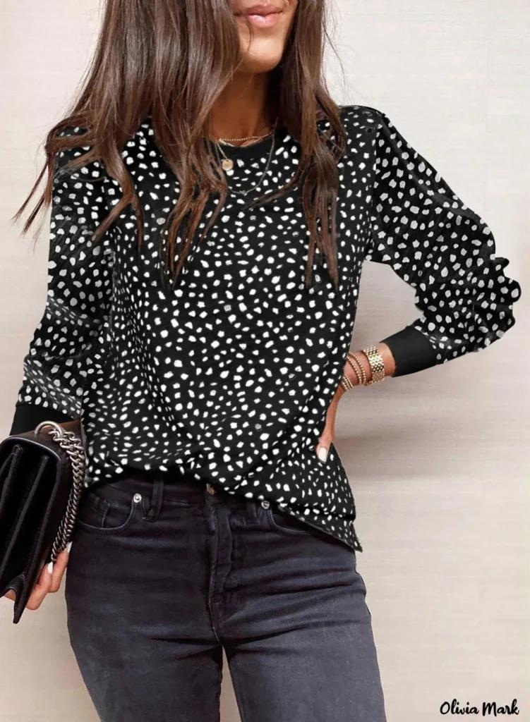 Olivia Mark – Animal Spotted Long Sleeve Round Neck Top Product Image