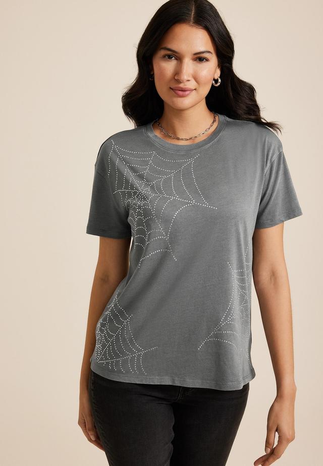 edgely™ Rhinestone Embellished Spider Web Tee Product Image