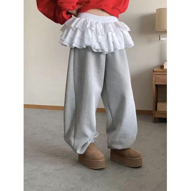 Elastic Waist Ruffle Panel Harem Sweatpants Product Image