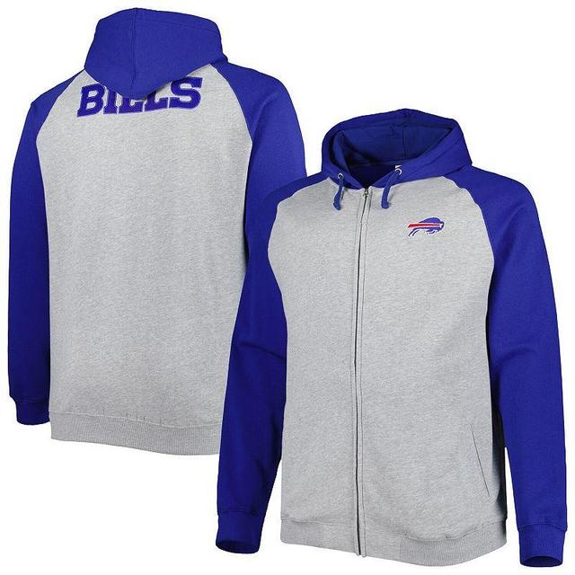 Mens Heather Gray Buffalo Bills Big & Tall Fleece Raglan Full-Zip Hoodie Jacket Product Image