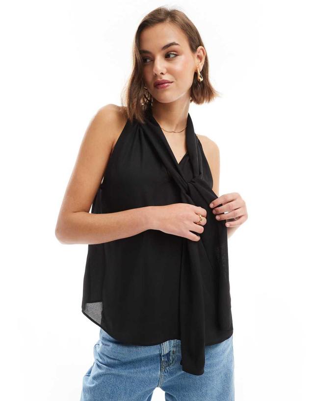 ASOS DESIGN chiffon pussybow blouse in black Product Image