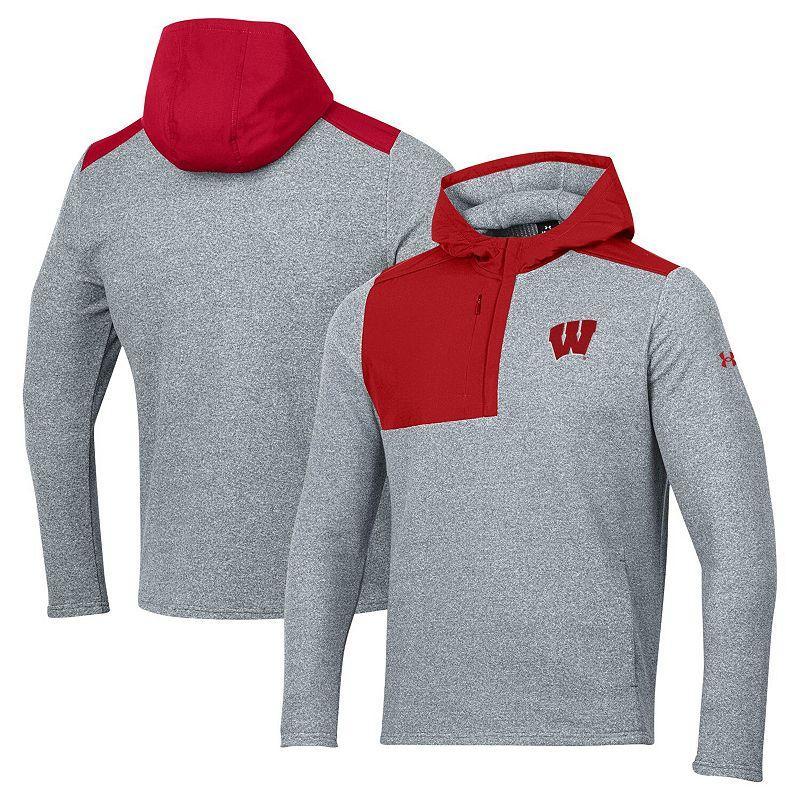 Mens Under Armour Gray Wisconsin Badgers Survivor Fleece Hoodie Quarter-Zip Jacket Product Image