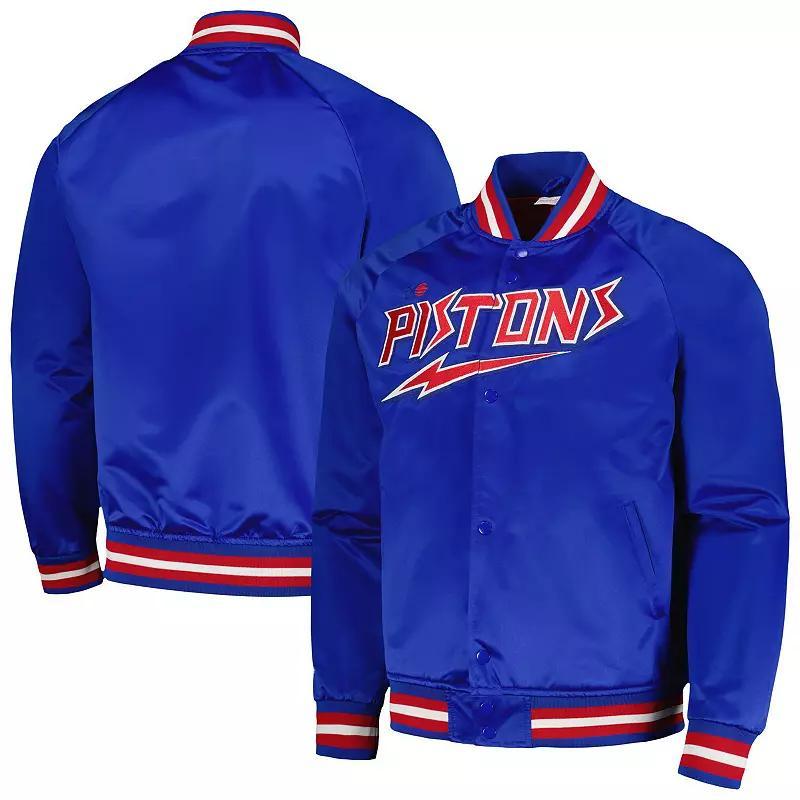 Mens Mitchell & Ness Blue Detroit Pistons Hardwood Classics Throwback Wordmark Raglan Full-Snap Jacket Product Image