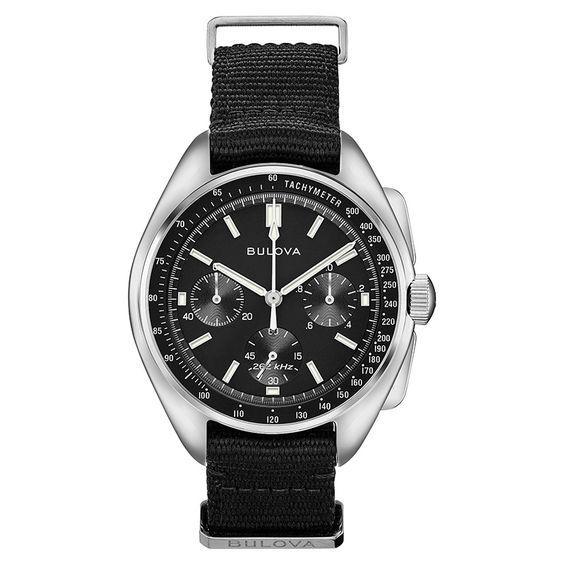 Bulova Mens Chronograph Lunar Pilot Archive Series Black Polyester Strap Watch 45mm Product Image