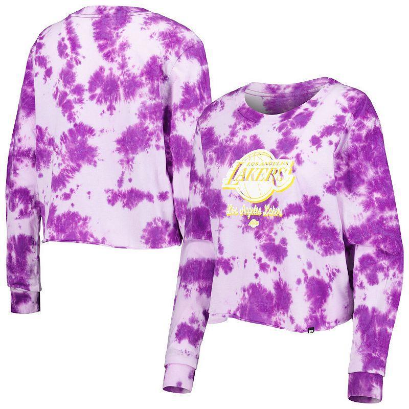 Womens New Era Los Angeles Lakers Tie Dye Cropped Long Sleeve T-Shirt Product Image