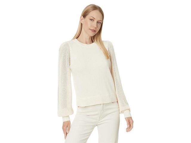 Lilla P Pointelle Sleeve Crewneck Sweater (Cream) Women's Sweater Product Image