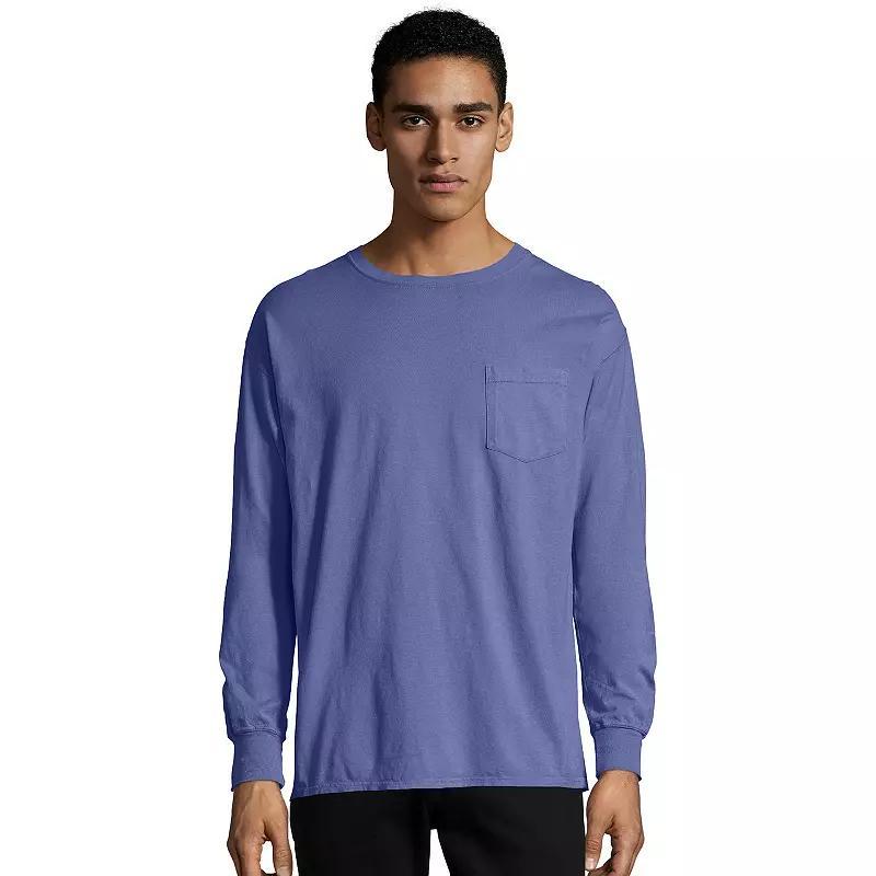 Mens Hanes ComfortWash Garment-Dyed Pocket Pajama Tee Purple Product Image