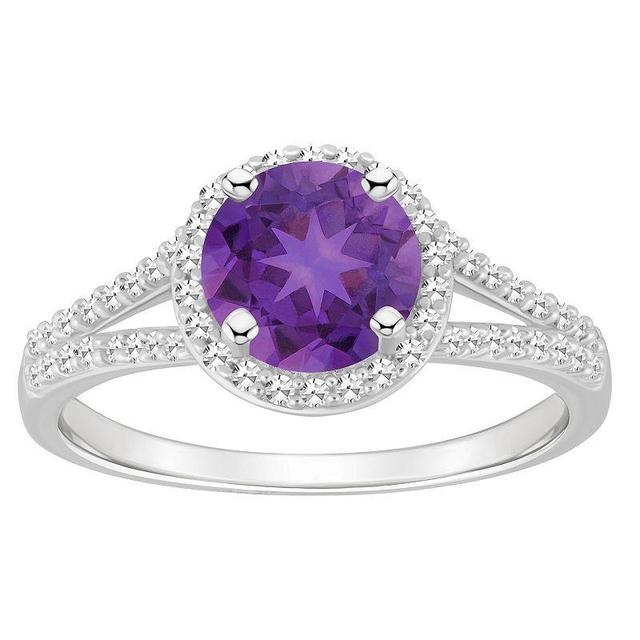 Celebration Gems Sterling Silver 7 mm Round Gemstone and 1/4 Carat T.W. Diamond Split Shank Ring, Womens Purple Product Image