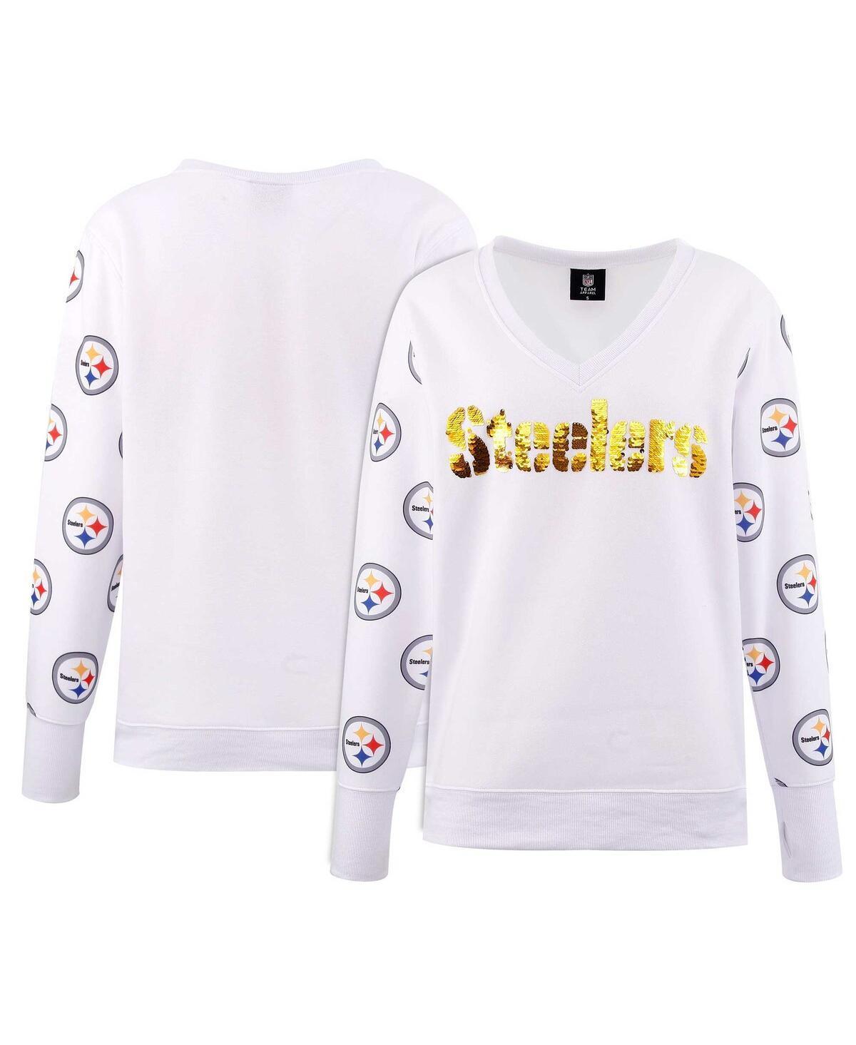 Womens Cuce Pittsburgh Steelers Sequin Fleece V-Neck T-Shirt Product Image