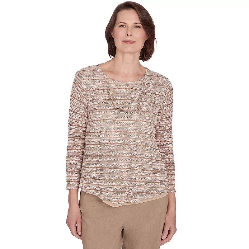 Womens Alfred Dunner Space Dye Stripe Textured Top With Necklace Product Image