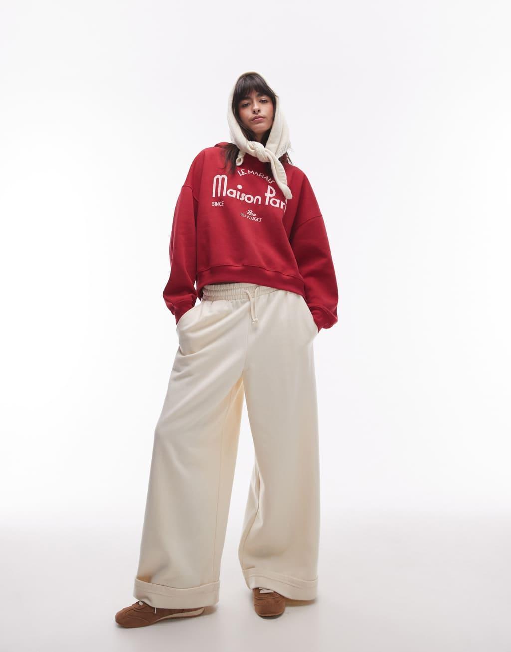 Topshop Maison Paris oversized hoodie in red Product Image