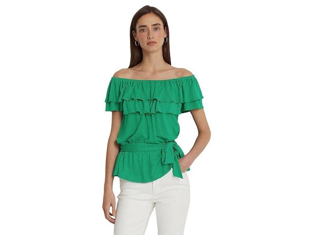 Lauren Ralph Lauren Jersey Off-the-Shoulder Top (Palm Leaf) Women's Clothing Product Image