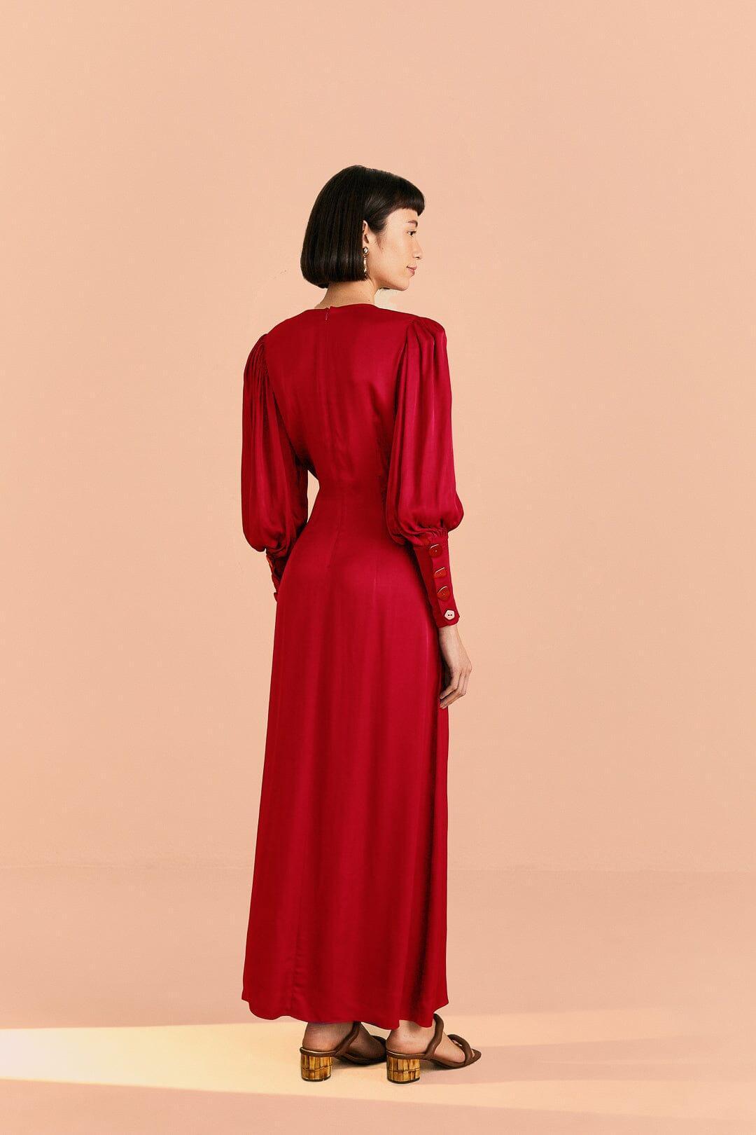 Red Cut Out Long Sleeve Lenzing Ecovero Viscose Maxi Dress, RED / M Product Image