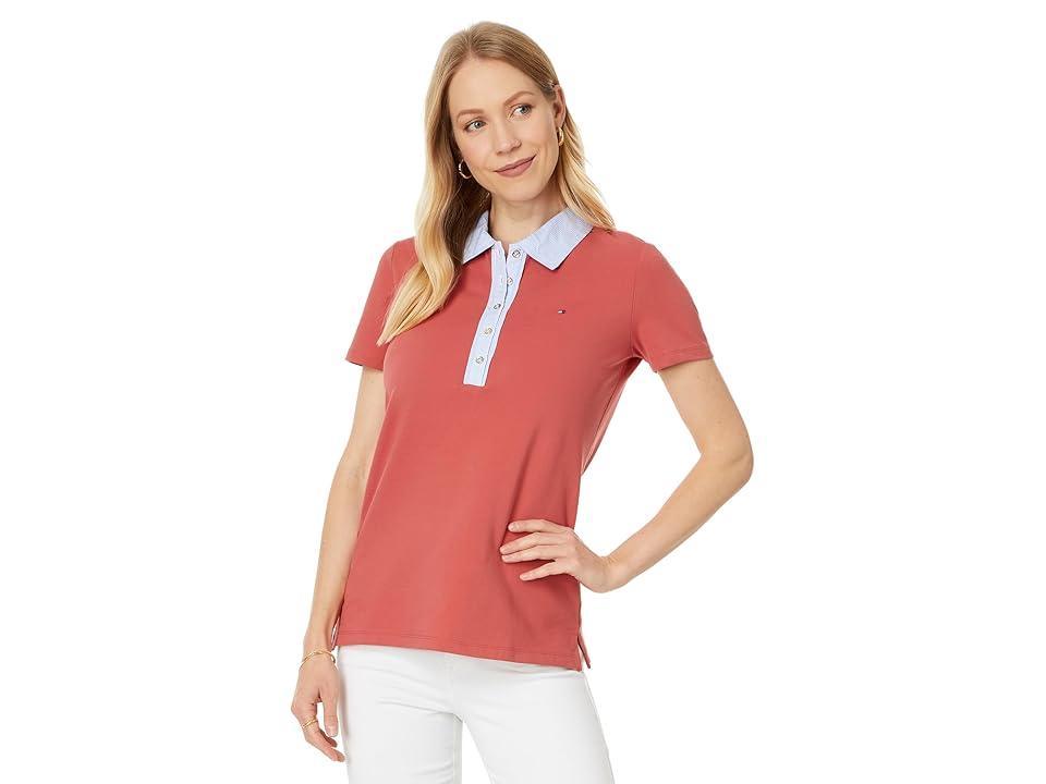 Tommy Hilfiger Womens Striped-Collar Polo Shirt Product Image