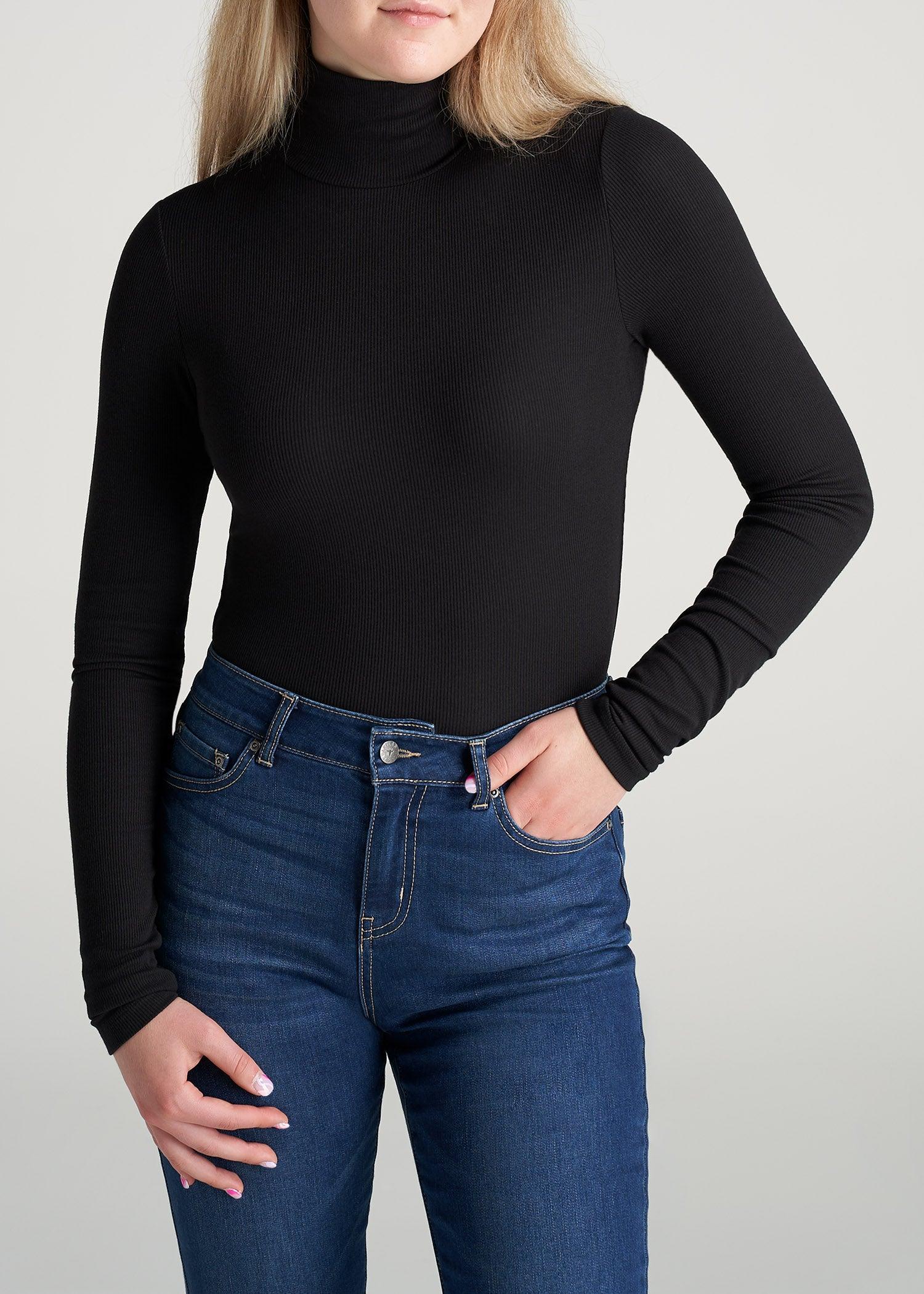 Tall Women's FITTED Long Sleeve Ribbed Turtleneck Tee in Black product image