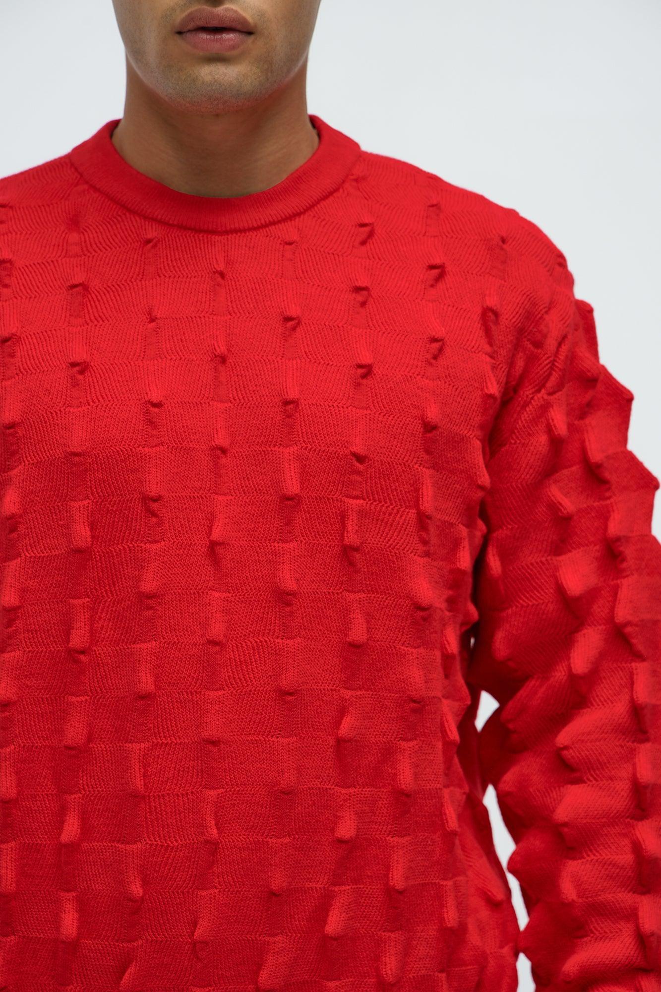 Jaeger Textured Crewneck Sweater - Red Product Image