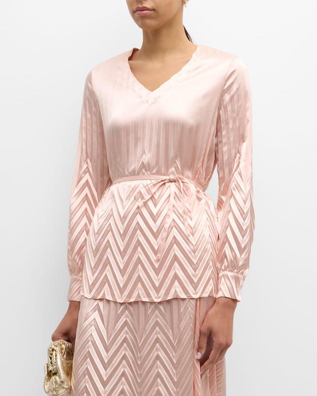 Womens Textured Chevron Belted Blouse Product Image