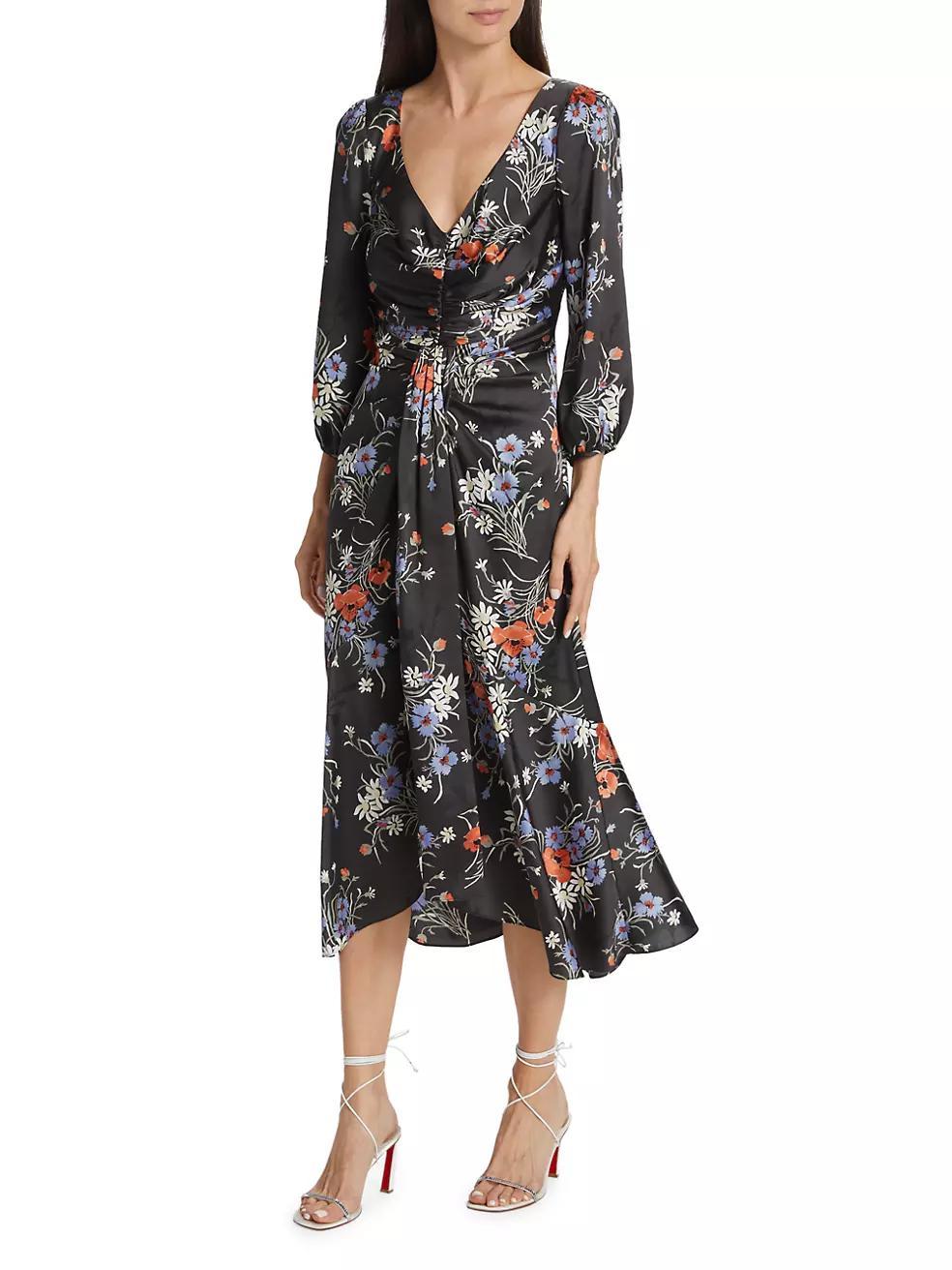 Walker Satin Floral Midi-Dress Product Image