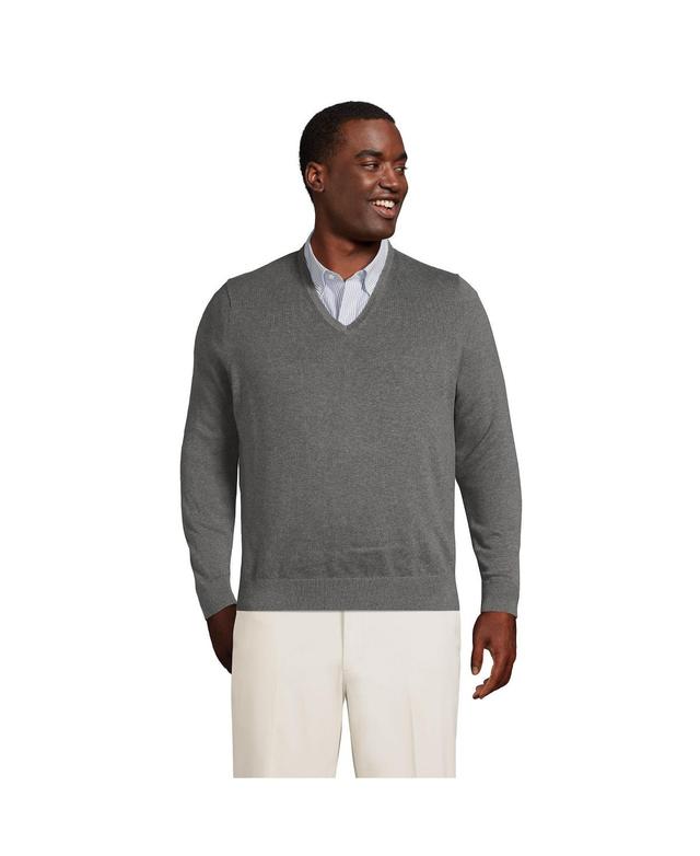 Mens Lands End Classic-Fit Fine-Gauge Supima Cotton V-neck Sweater Grey Product Image