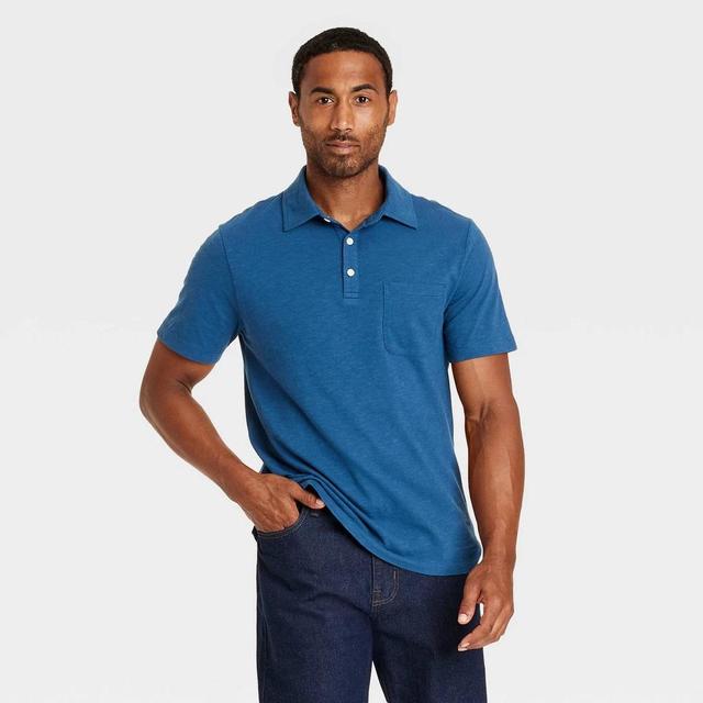 Mens Short Sleeve Slub Jersey Polo Shirt - Goodfellow & Co Blue XXL Product Image