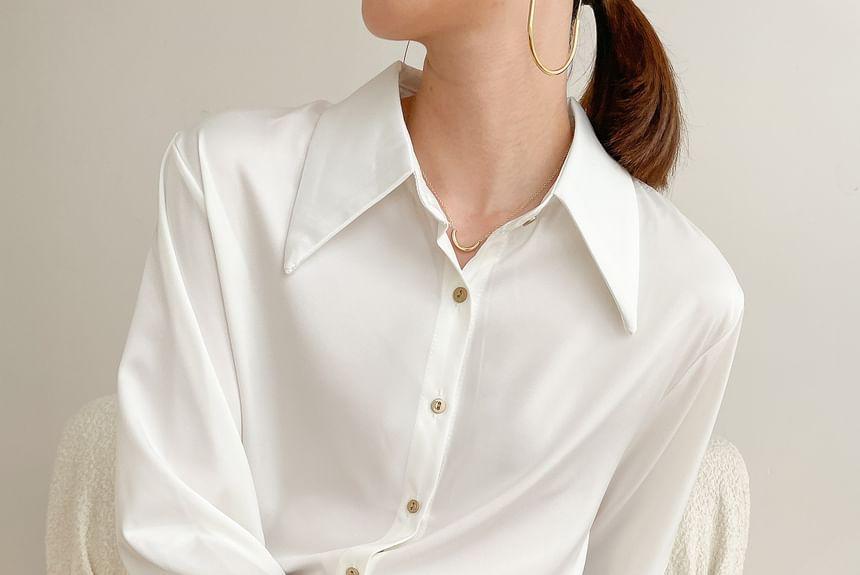 Puff-Sleeve Plain Shirt Product Image