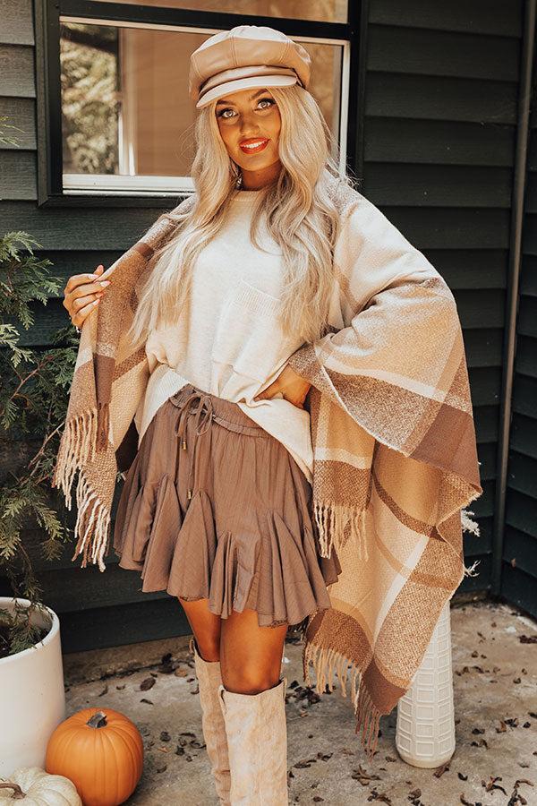 Rocky Mountain Resort Plaid Poncho In Mocha Product Image