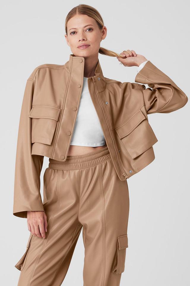 Faux Leather Power Hour Jacket - Toasted Almond Product Image