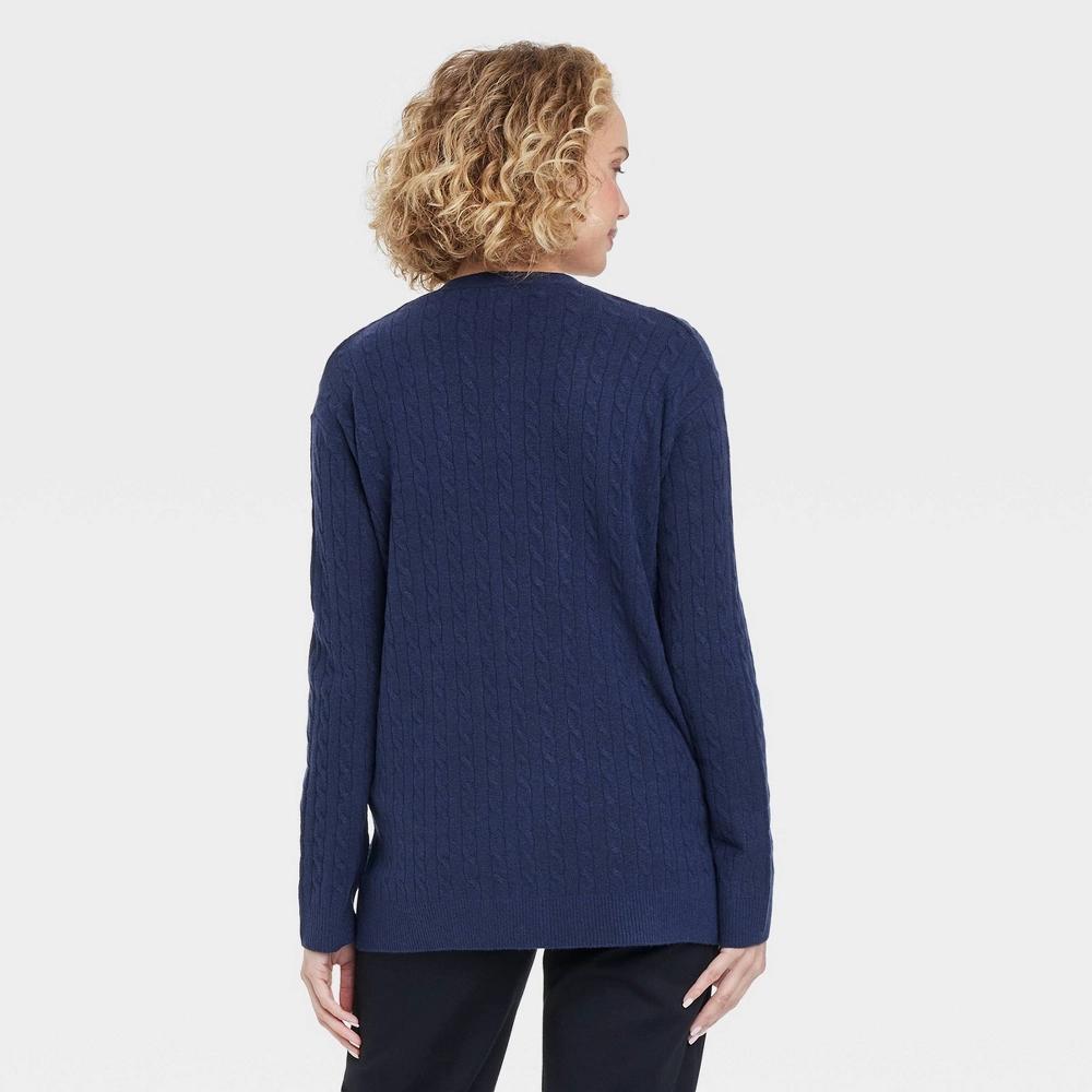 Women's Cable Cardigan - A New Day™ Navy L Product Image