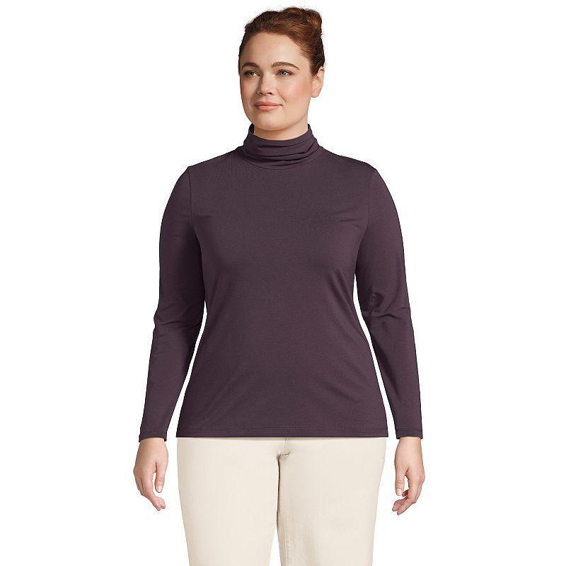 Plus Size Lands End Lightweight Fitted Long Sleeve Turtleneck, Womens Cobalt Blue Grey Product Image