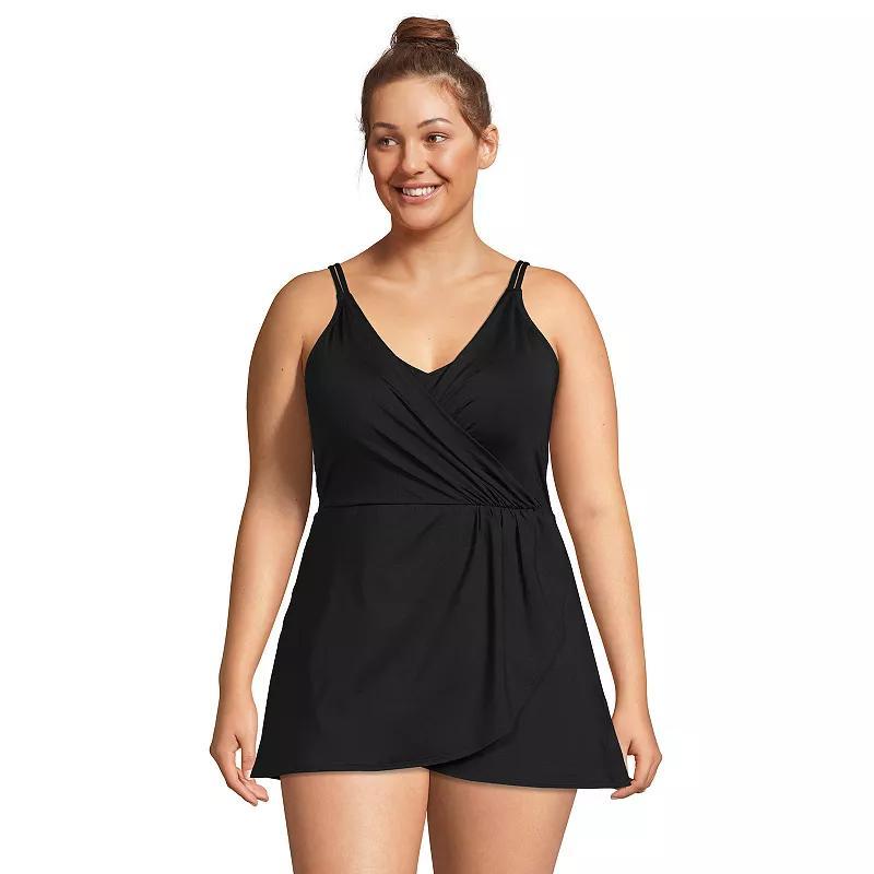 Plus Size Lands End Chlorine Resistant Tulip Wrap One-Piece Swimdress, Womens Product Image