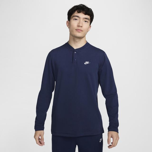 Nike Club Mens Relaxed Fit Long Sleeve Henley - Dk Grey Heather/lt Smoke Grey Product Image