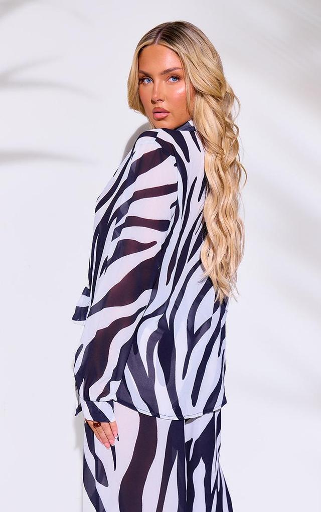 Monochrome Zebra Print Tie Front Oversized Beach Shirt Product Image