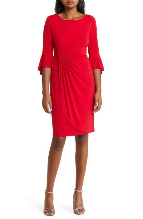 Connected Apparel Faux Wrap Bell Sleeve Jersey Cocktail Dress Product Image