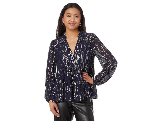 Lilly Pulitzer Sarita Long Sleeve Silk T (True Navy Fish Clip Chiffon) Women's Clothing Product Image