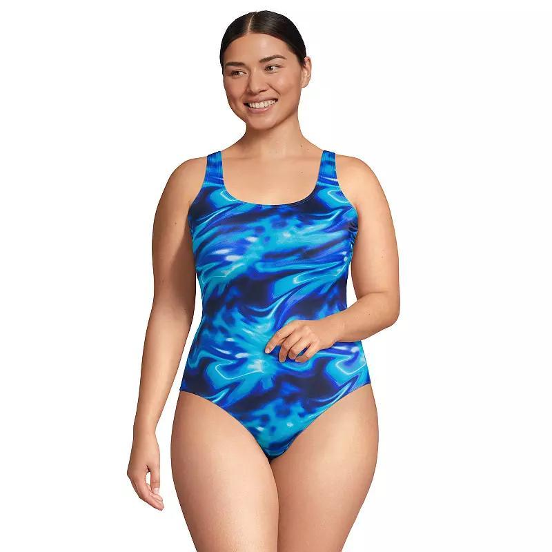 Plus Size Lands End Chlorine Resistant Tugless Sporty One-Piece Swimsuit, Womens Product Image