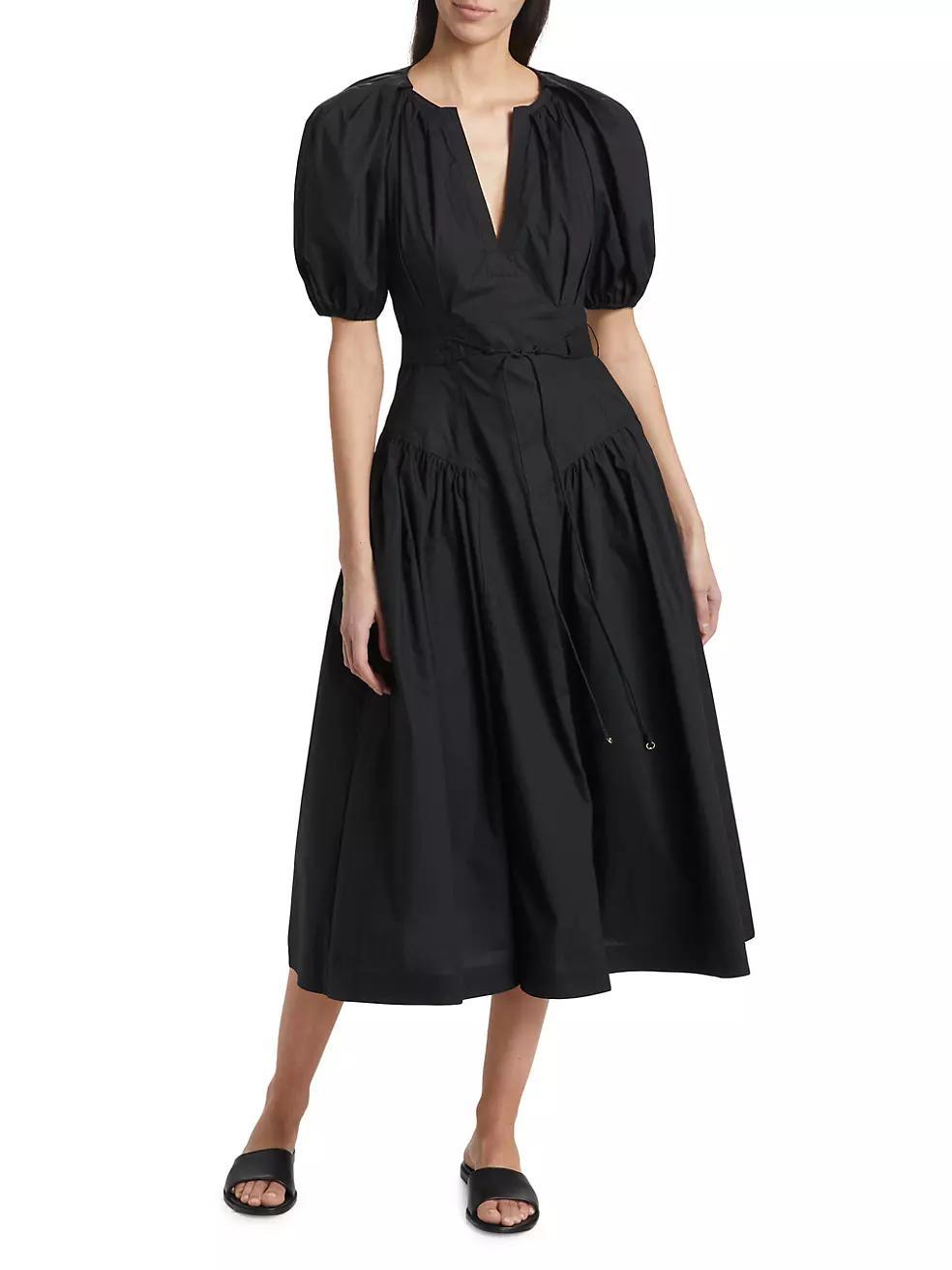 Carina Cotton Puff-Sleeve Midi-Dress Product Image